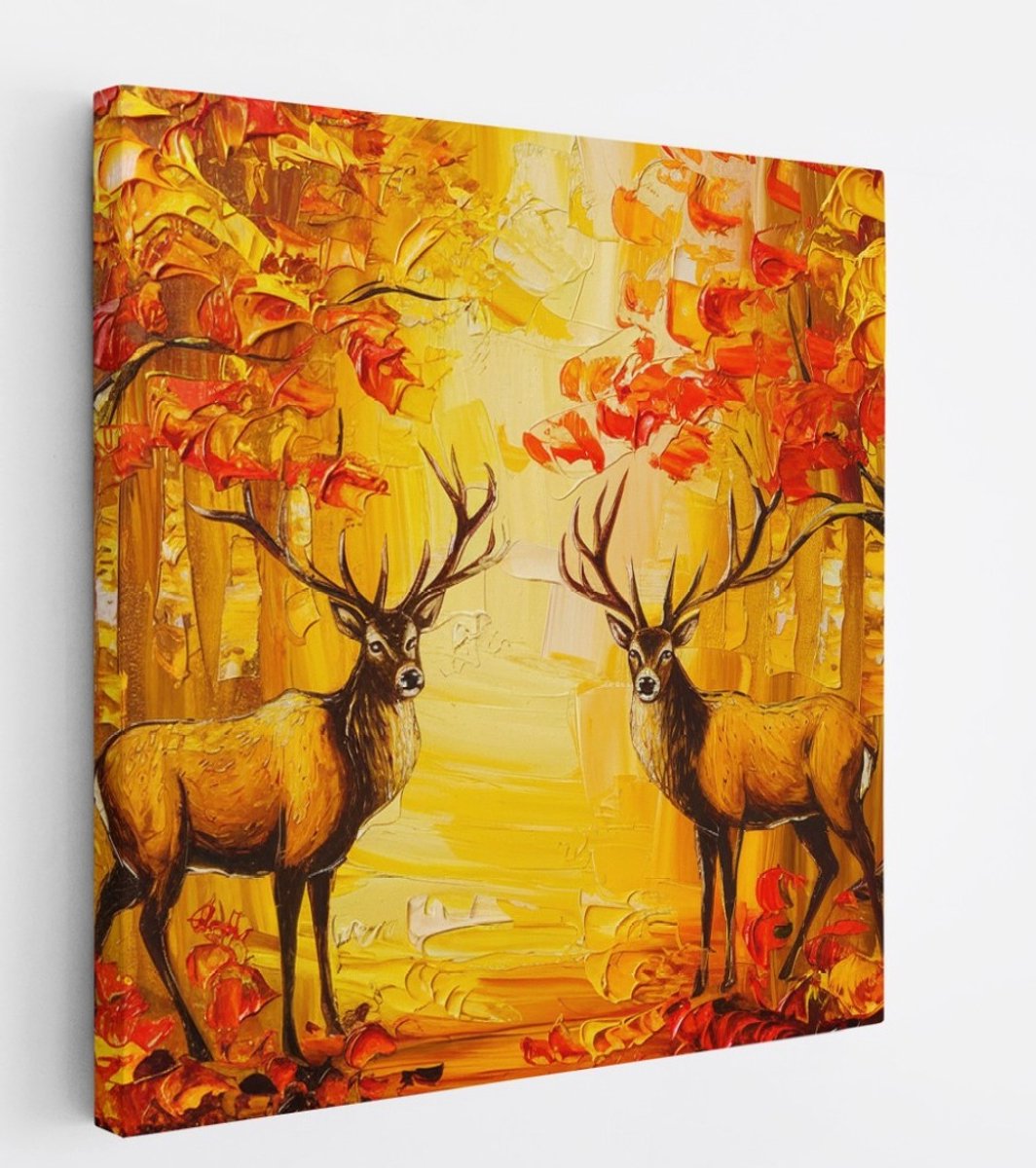 Saammp Canvas Schilderij - Hert - Olieverf - Abstract - Natuur - Dieren - 40x40 - Foto op canvas - Wanddecoratie - Muurdecoratie Woonkamer - Slaapkamer decoratie - Canvas Print Multicolor
