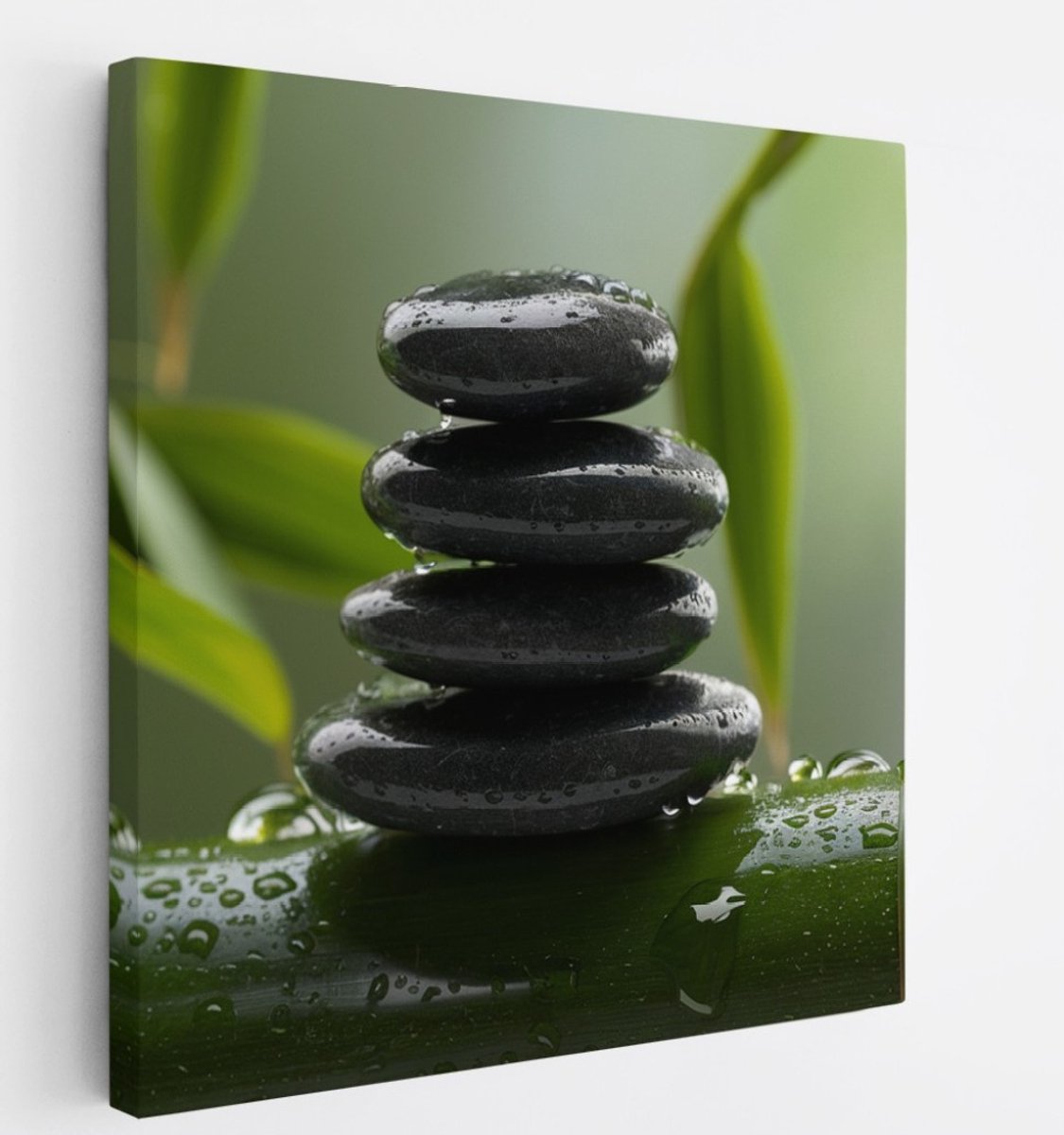 Saammp Canvas Schilderij - Stenen op Bamboe - Landschap - Natuur - 60x60 - Foto op canvas - Wanddecoratie - Muurdecoratie Woonkamer - Slaapkamer decoratie - Canvas Print