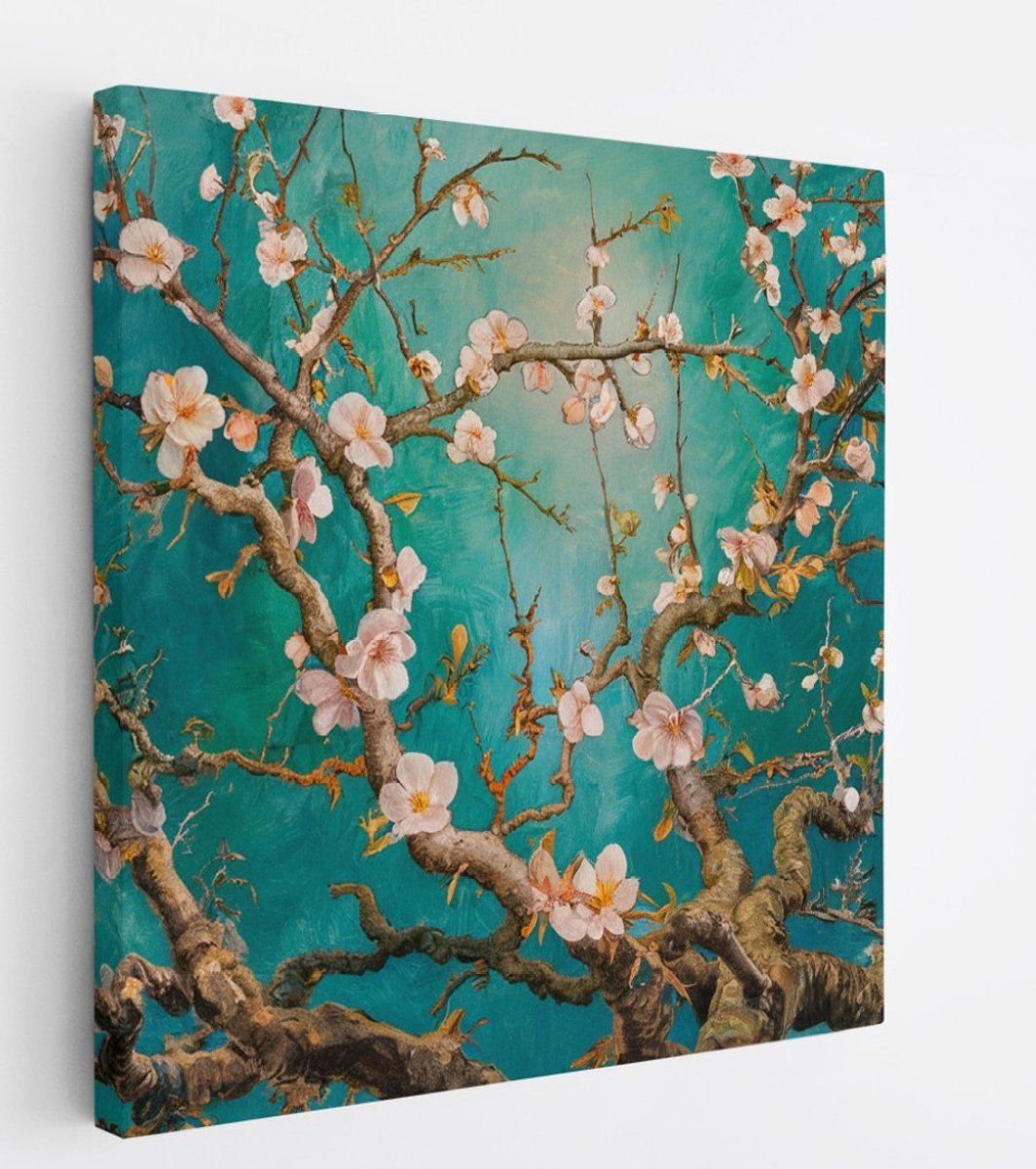 Saammp Canvas Schilderij - Bloesemtakken - Abstract - Natuur - 40x40 - Foto op canvas - Wanddecoratie - Muurdecoratie Woonkamer - Kantoor Decoratie Multicolor