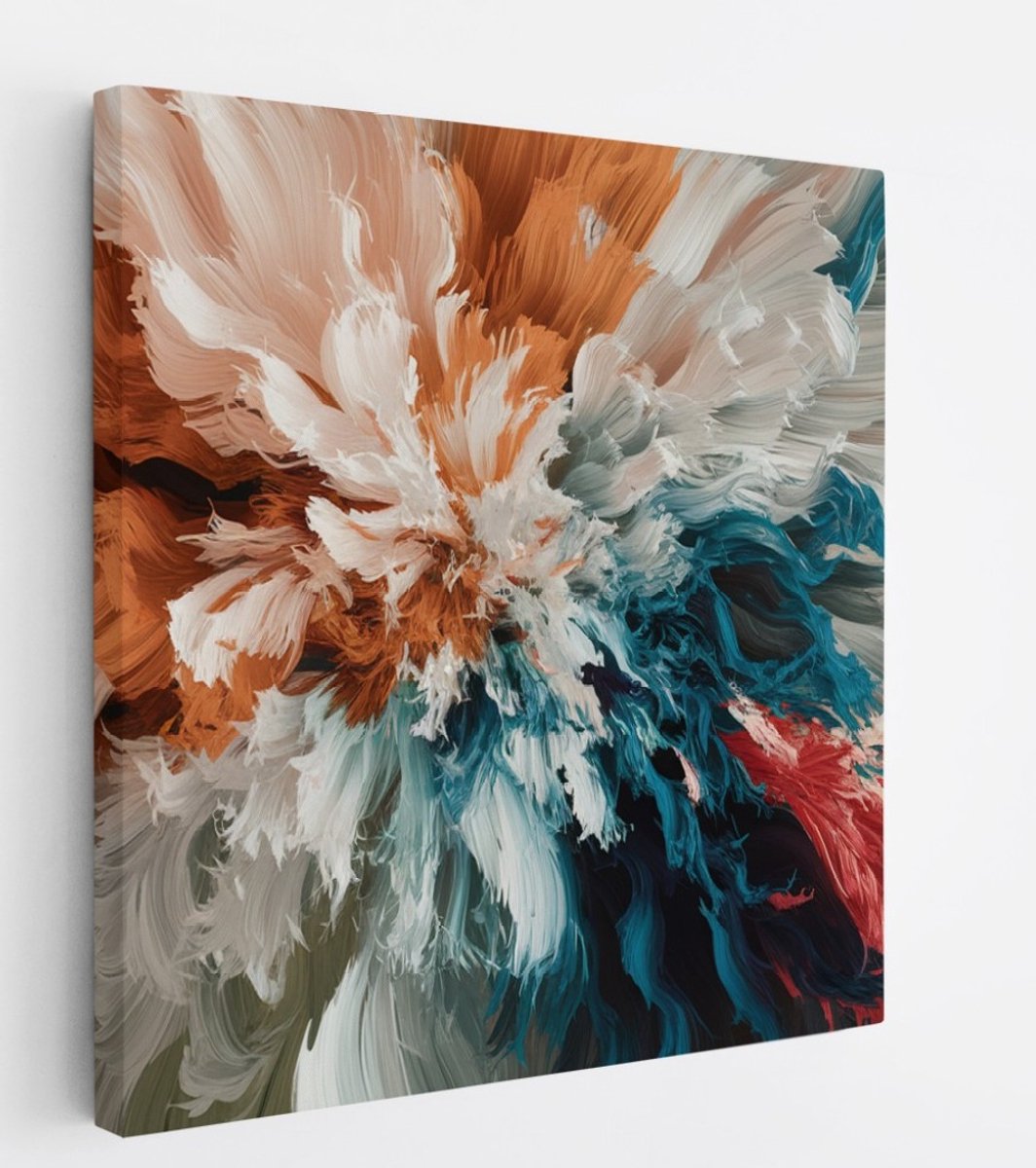 Saammp Canvas Schilderij - Explosie van oranje - blauw - Abstract - 60x60 - Foto op canvas - Wanddecoratie - Muurdecoratie Woonkamer - Slaapkamer decoratie - Canvas Print Multicolor