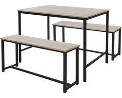 Eetkamerset met 2 banken 3-delig met eettafel Sonoma eiken stalen frame ML design