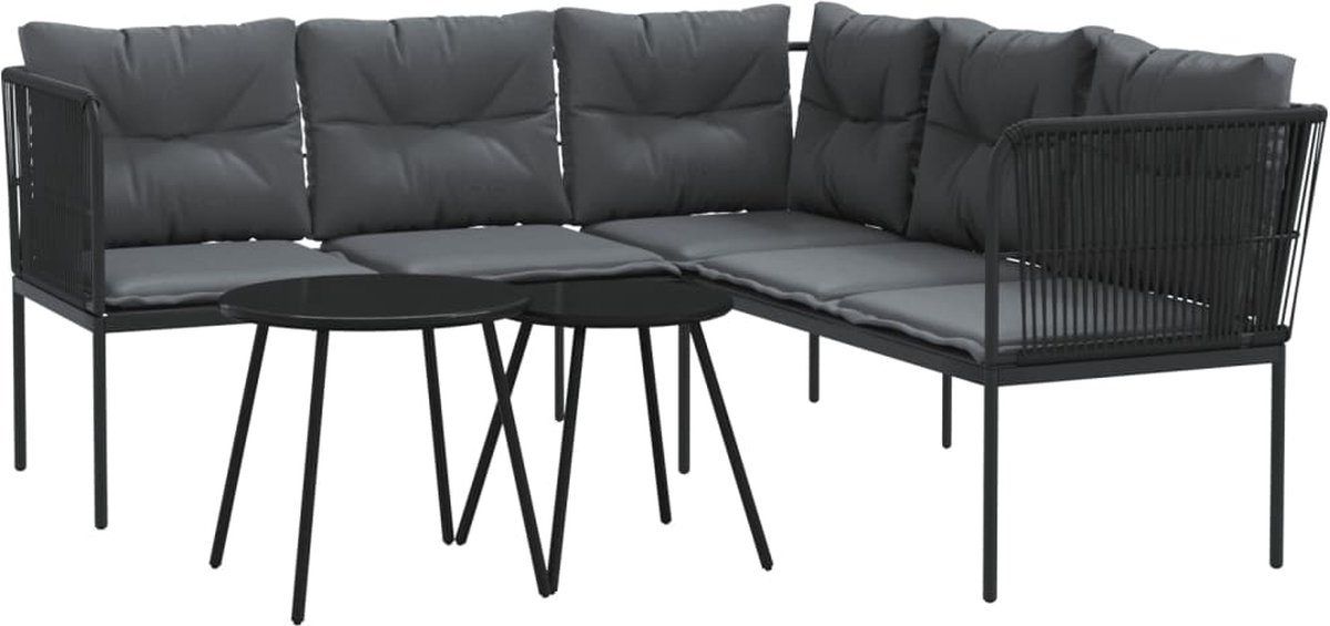 The Living Store Loungeset met kussens staal en textileen zwart - Loungeset - Tuinset - Buitendecoratie - Lounge - Terrasset