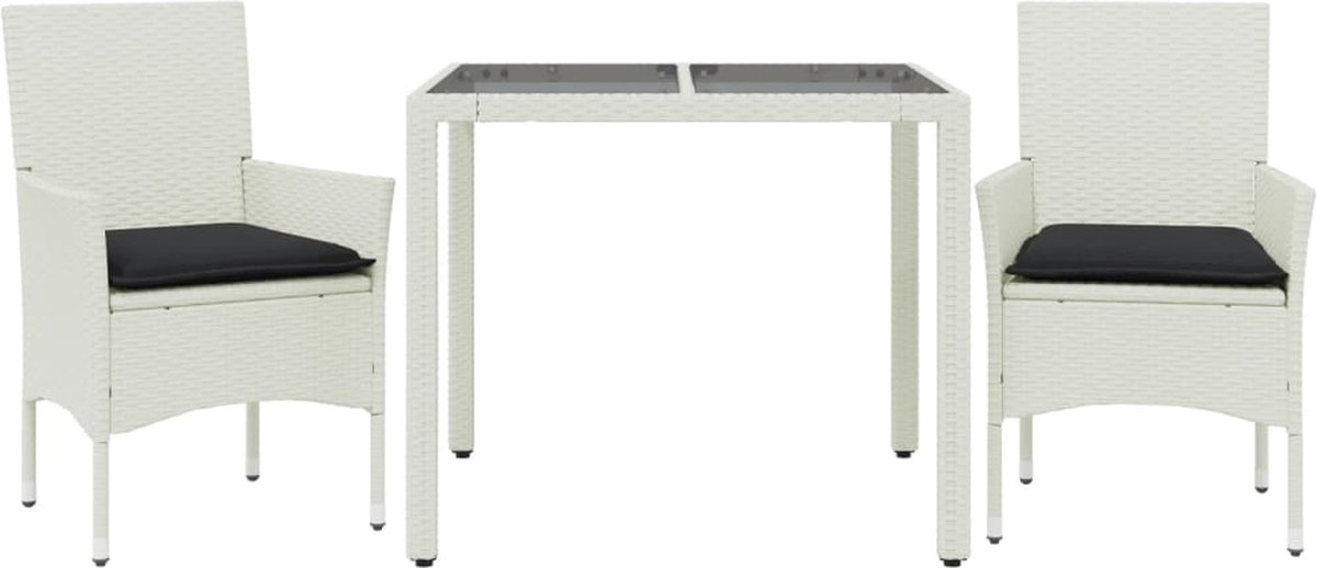 Tuinset met grijze poly rattan kussens en glazen tafel - Buitenshuis dineren.