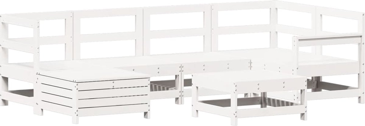 The Living Store 7-delige Loungeset massief grenenhout wit - Loungeset - Tuinlounge - Buitenkamer - Loungehoek - Tuinmeubels
