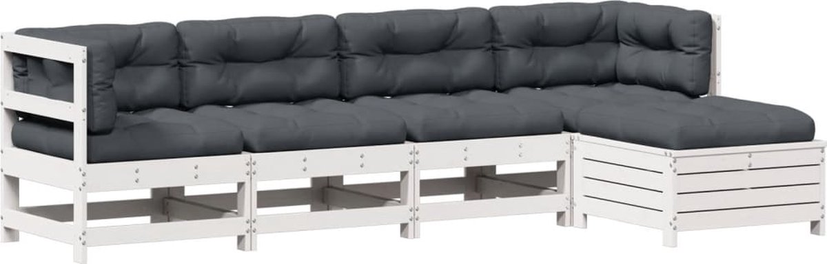 Massief grenenhouten loungeset in wit met kussens - Tuinmeubels - The Living Store.