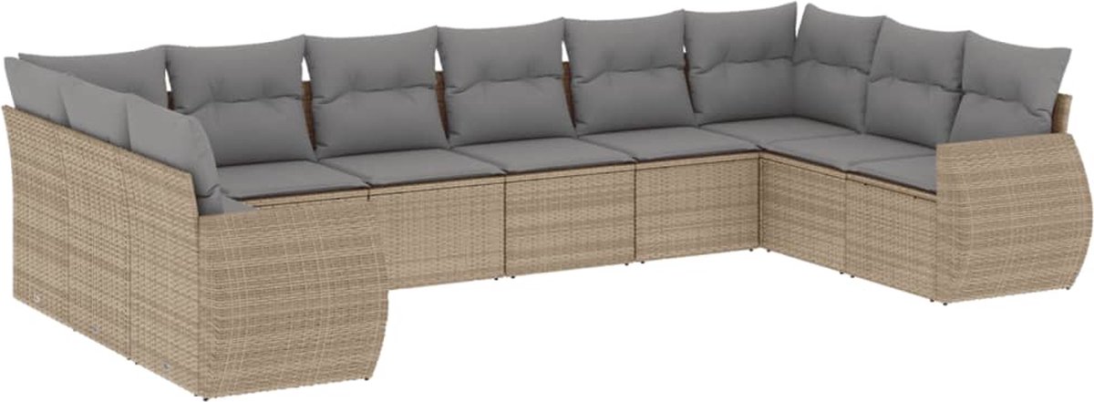 The Living Store 10-delige Loungeset met kussens poly rattan beige - Loungebank - Tuinset - Lounge Set - PE Rattan - Buitendecoratie