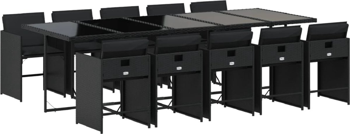 The Living Store 11-delige Tuinset met kussens poly rattan zwart - Tuinset - Buitenmeubel - Lounge Set - Eetkamerset - Patio Set