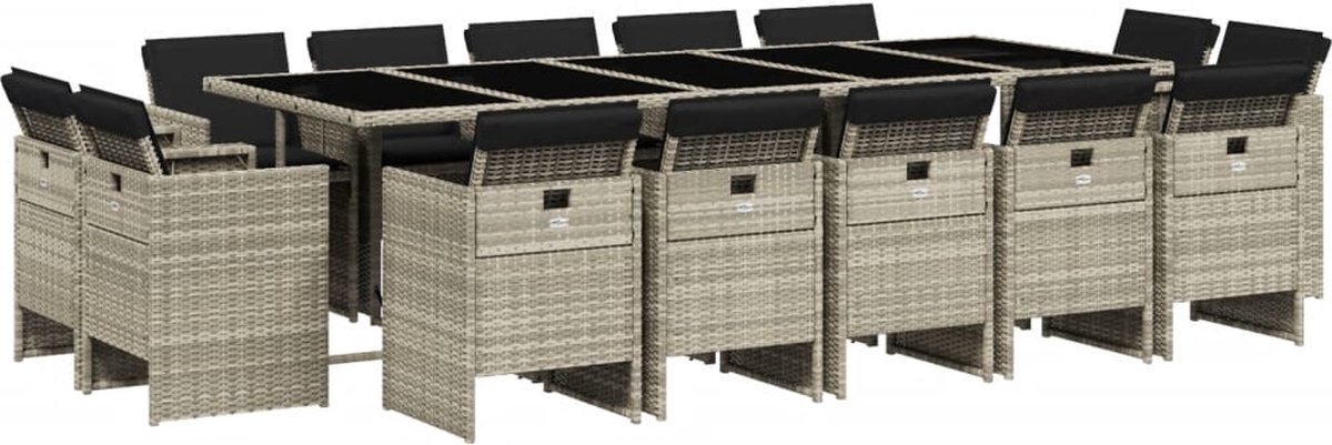 The Living Store 15-delige Tuinset met kussens poly rattan lichtgrijs - Tuinmeubels - Buitenkamer - Eetgroep - Lounge Set - Patio Set