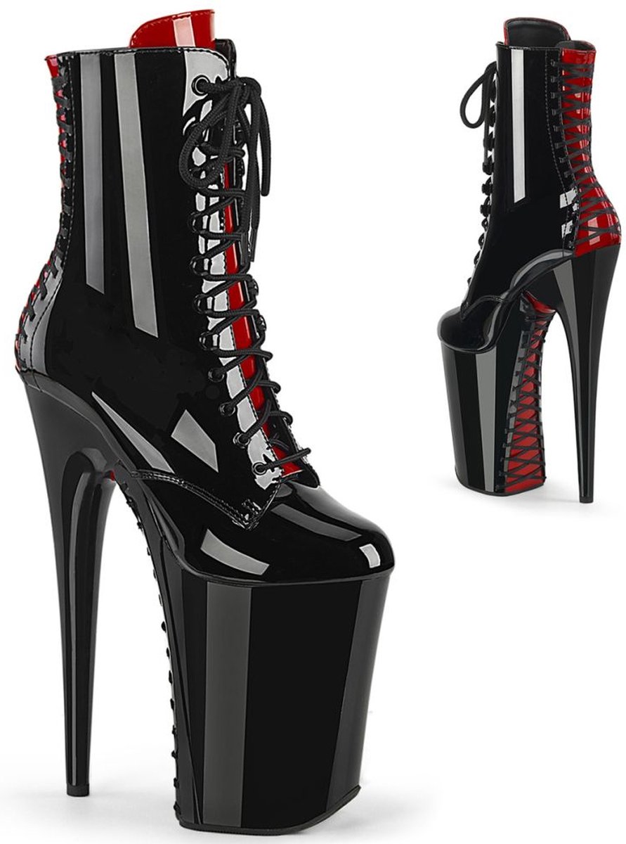 Pleaser INFINITY-1020FH Plateau Laarzen Paaldans schoenen 41 Shoes Zwart Rood