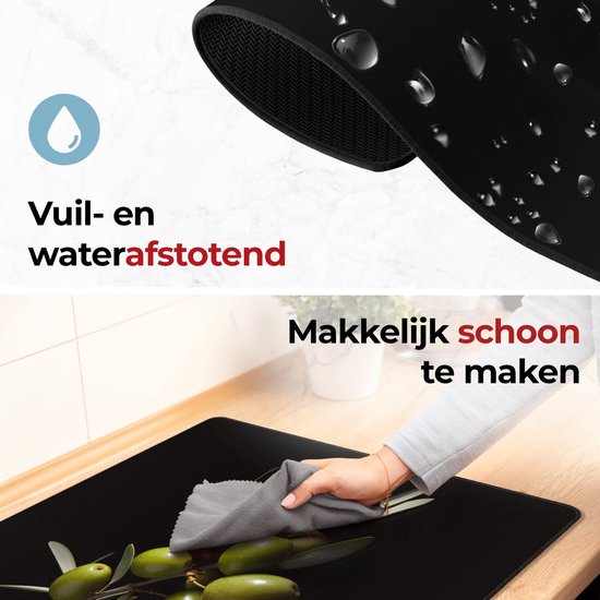 KitchyMist Inductie Beschermer 60x52 cm - Groene Olijven - Kookplaat Beschermer - Afdekplaat voor Kookplaat - Inductie Mat - Spatscherm Achterwand Keuken