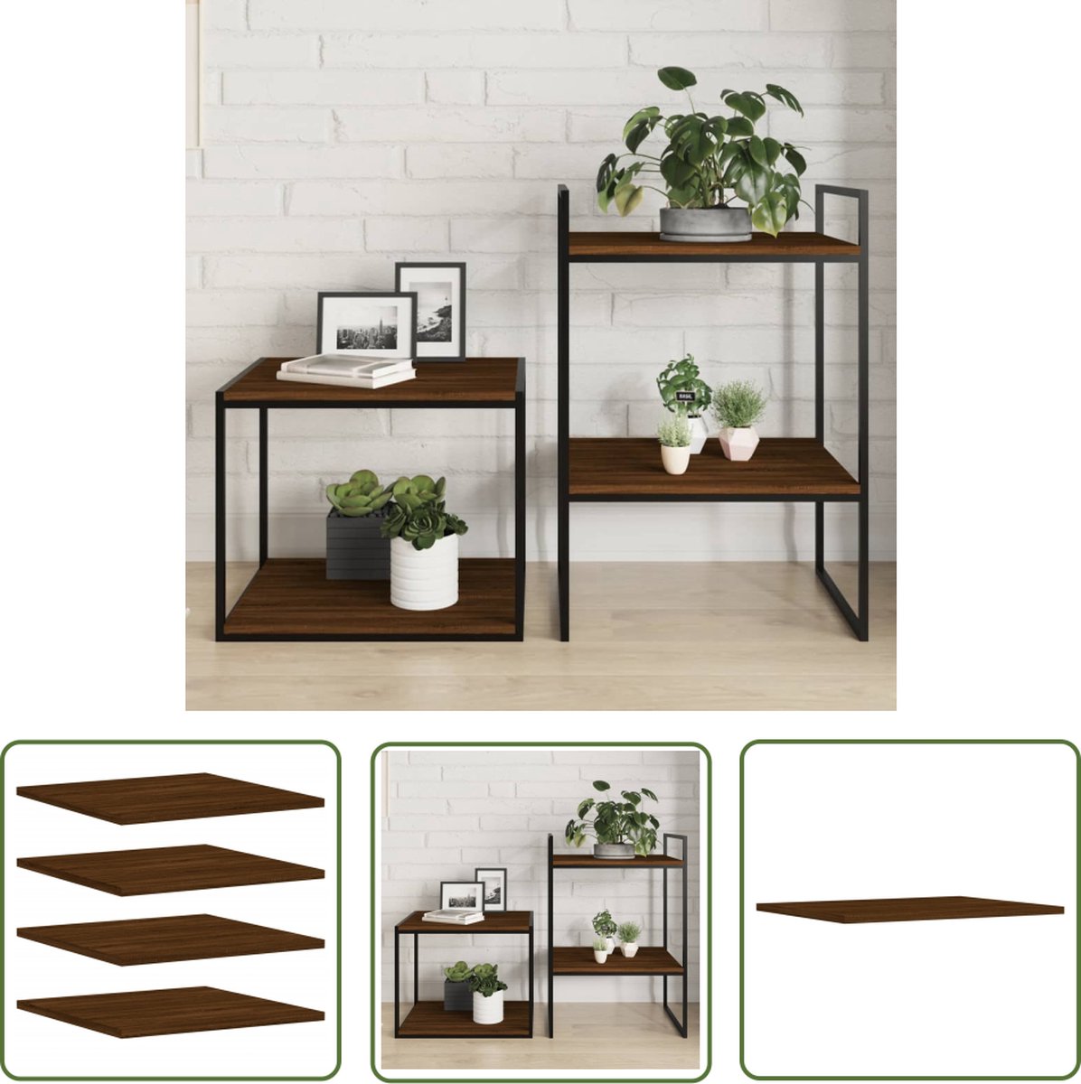 The Living Store Wandschappen 4 st 40x50x1 5 cm bewerkt hout bruin eikenkleur Zwevende Wandplanken Wanddecoratie Opbergruimte Bruine Eiken Kleur Houten Wandplank