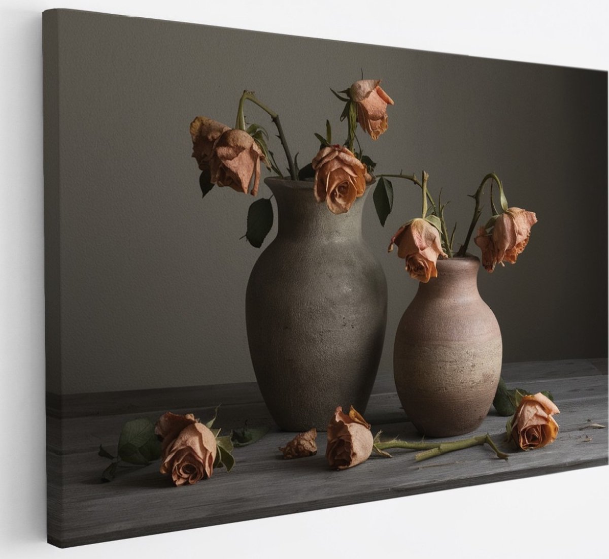 Saammp Canvas Schilderij - Oude Bloemen in een vaas - Natuur - 30x20 - Foto op canvas - Wanddecoratie - Muurdecoratie Woonkamer - Kantoor Decoratie Multicolor