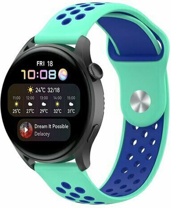 By Qubix 22 mm - Bracelet silicone Sport Edition - Vert menthe + bleu - Huawei Watch GT 2 - GT 3 - GT 4 (46 mm) - Huawei Watch GT 2 Pro - GT 3 Pro (46 mm)