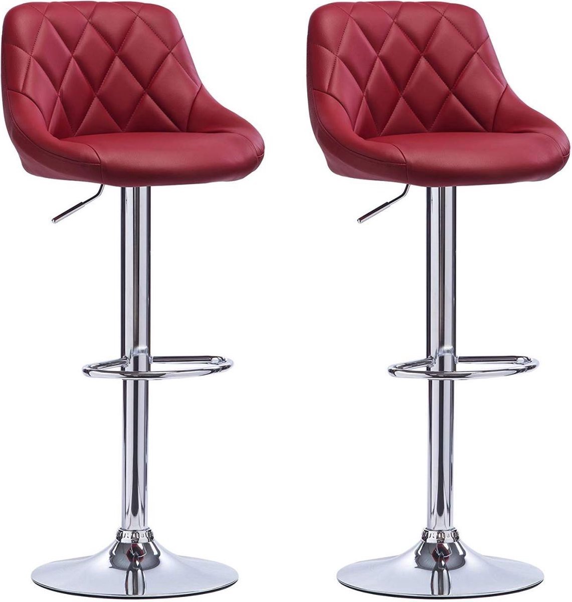 Bolt Edge Designer Barkruk - Donkerrood Velvet - Verstelbaar - Rugleuning - Set van 2
