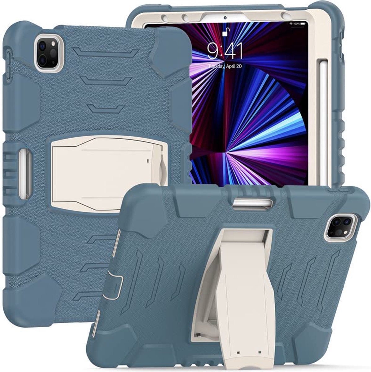 Beschermhoes voor iPad Pro 11" (2018/2020/2021) – Schokbestendige Hoes met Standaard – Robuuste Drielaagse Siliconen Hoes (Korenblauw)