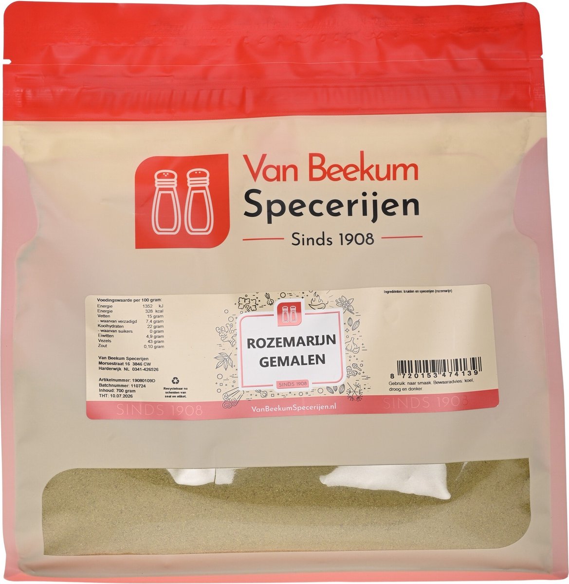 Goedkoopste Van Beekum Specerijen - Rozemarijn Gemalen - 700 gram (hersluitbare stazak