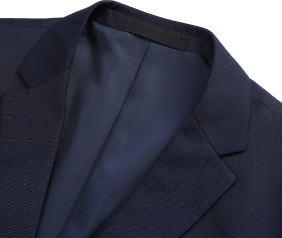 Donkerblauwe blazer, de binnenkant van de kraag.