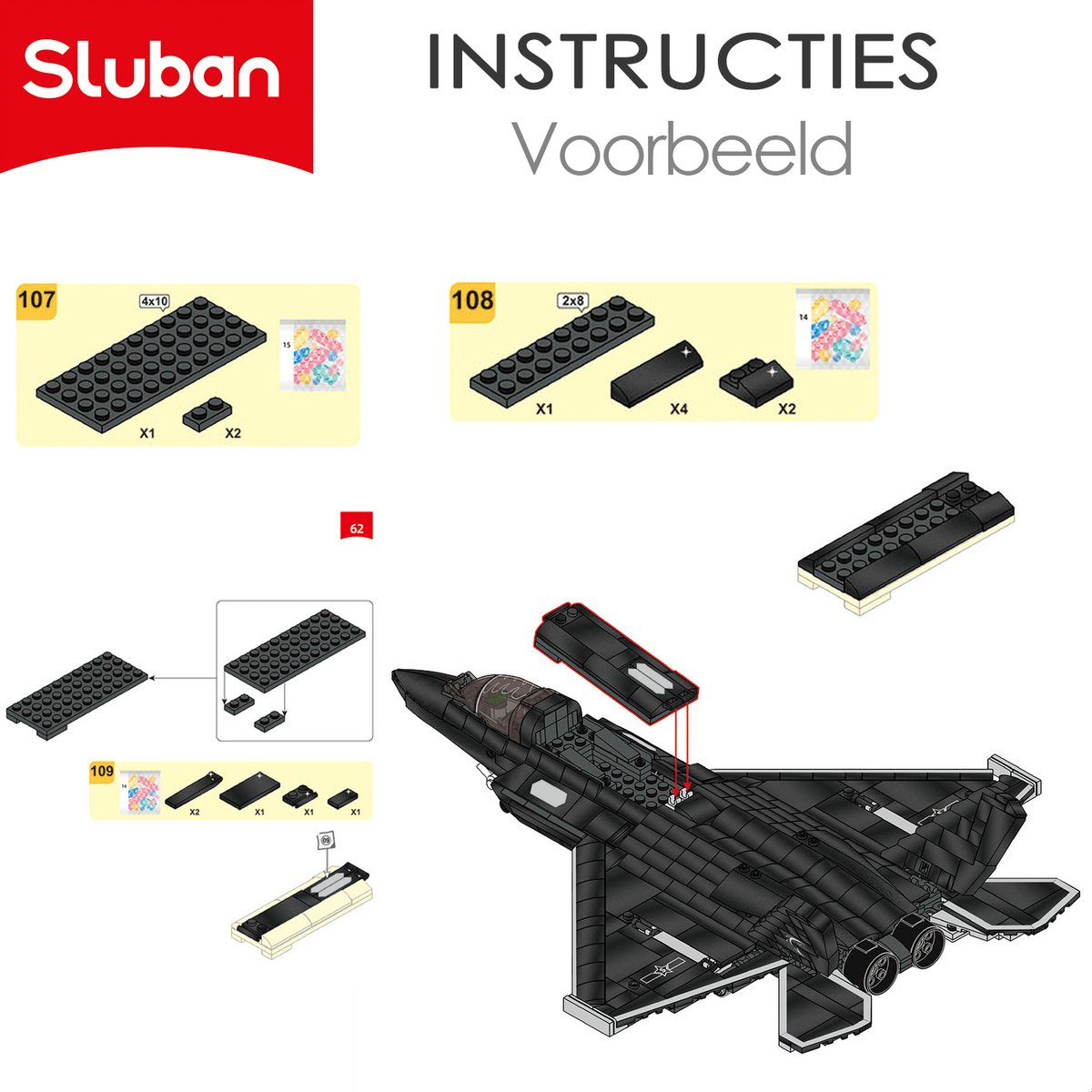 Sluban - J35S Straaljager met LED verlichtingen | WW2 army luchtmacht | Technic creator ideas educatief leger speelgoed | Expert bouwpakketten voor volwassenen | Classic icons vliegtuig modelbouw | 838 bloks — afbeelding 9