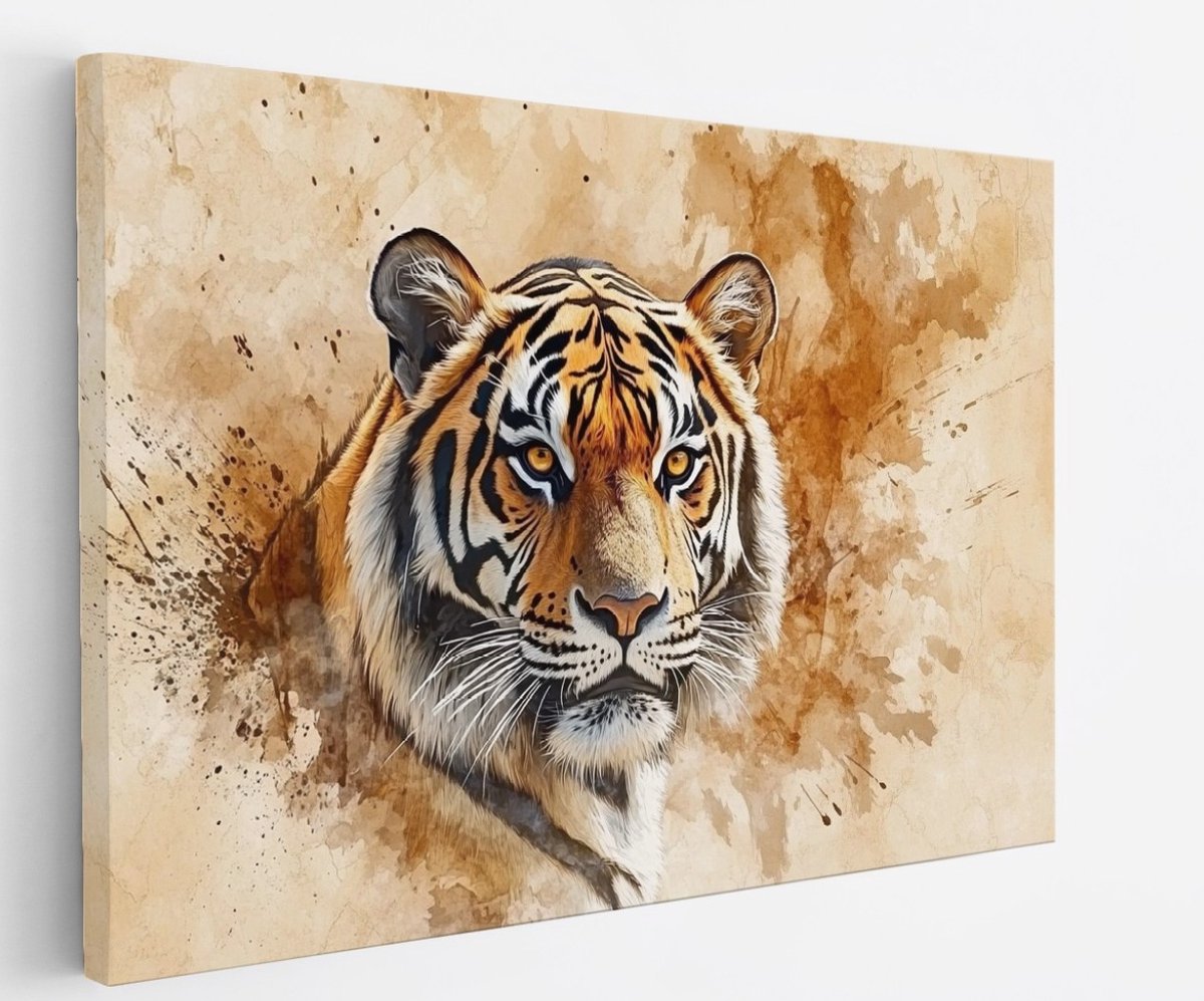 Saammp Canvas Schilderij - Abstracte Tijger - Natuur - Dieren - 40x30 - Foto op canvas - Wanddecoratie - muurdecoratie Woonkamer - Slaapkamer decoratie - Canvas Print Multicolor
