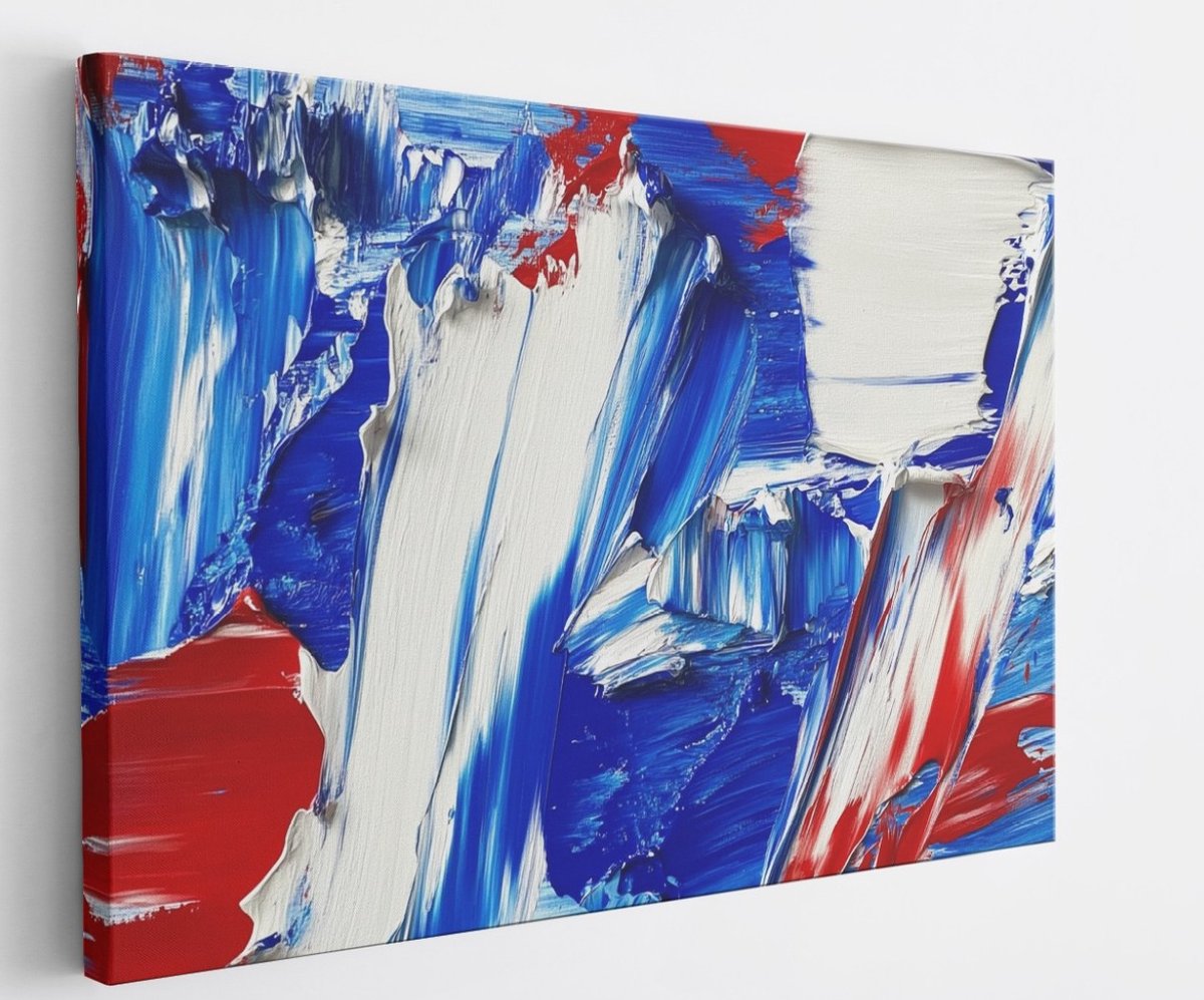 Saammp Canvas Schilderij - Grof - Penseelstreken - Blauw - Abstract - 40x30 - Foto op canvas - Wanddecoratie - Muurdecoratie Woonkamer - Kantoor Decoratie Multicolor