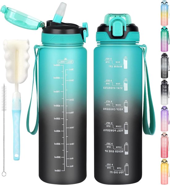 Lekvrije waterfles met rietje - vaatwasmachinebestendig - 1 liter