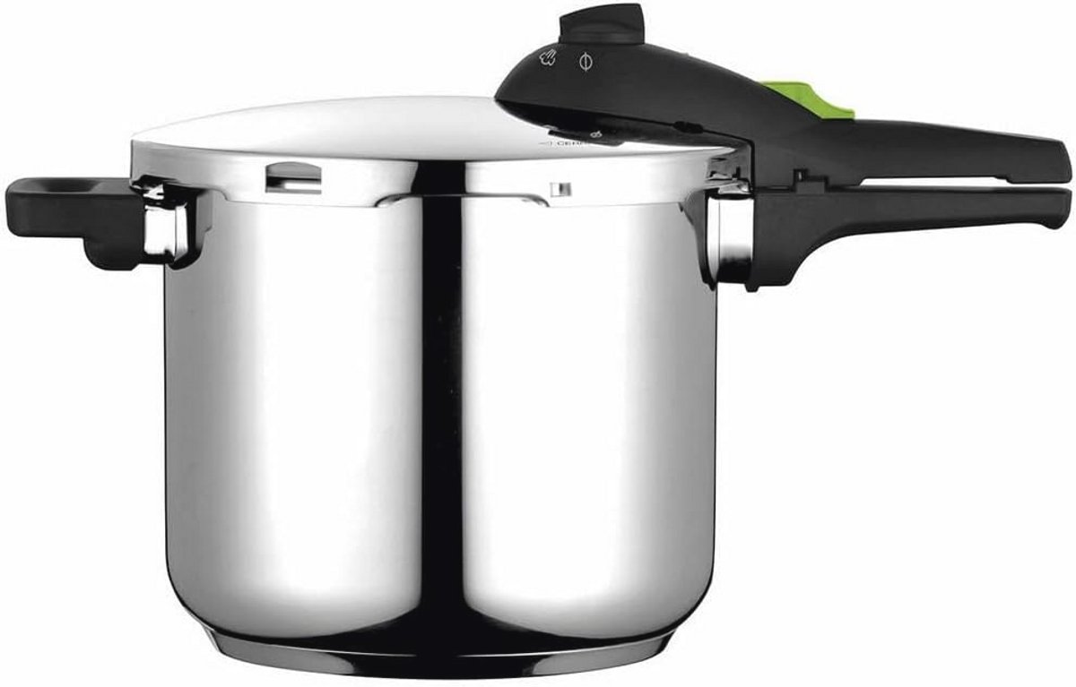 Snelkookpan 7,5 liter - Inductie en Stoompan, Roestvrij Staal, 2 Drukniveaus, 5 Veiligheidssystemen