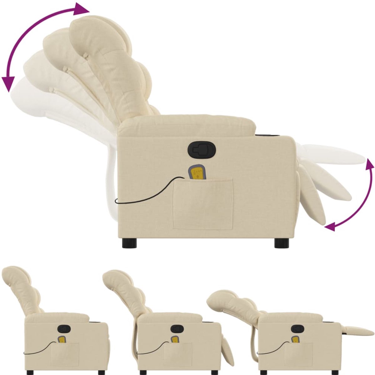 vidaXL Massagestoel Crèmekleurig Verstelbaar Elektrisch - afbeelding 2