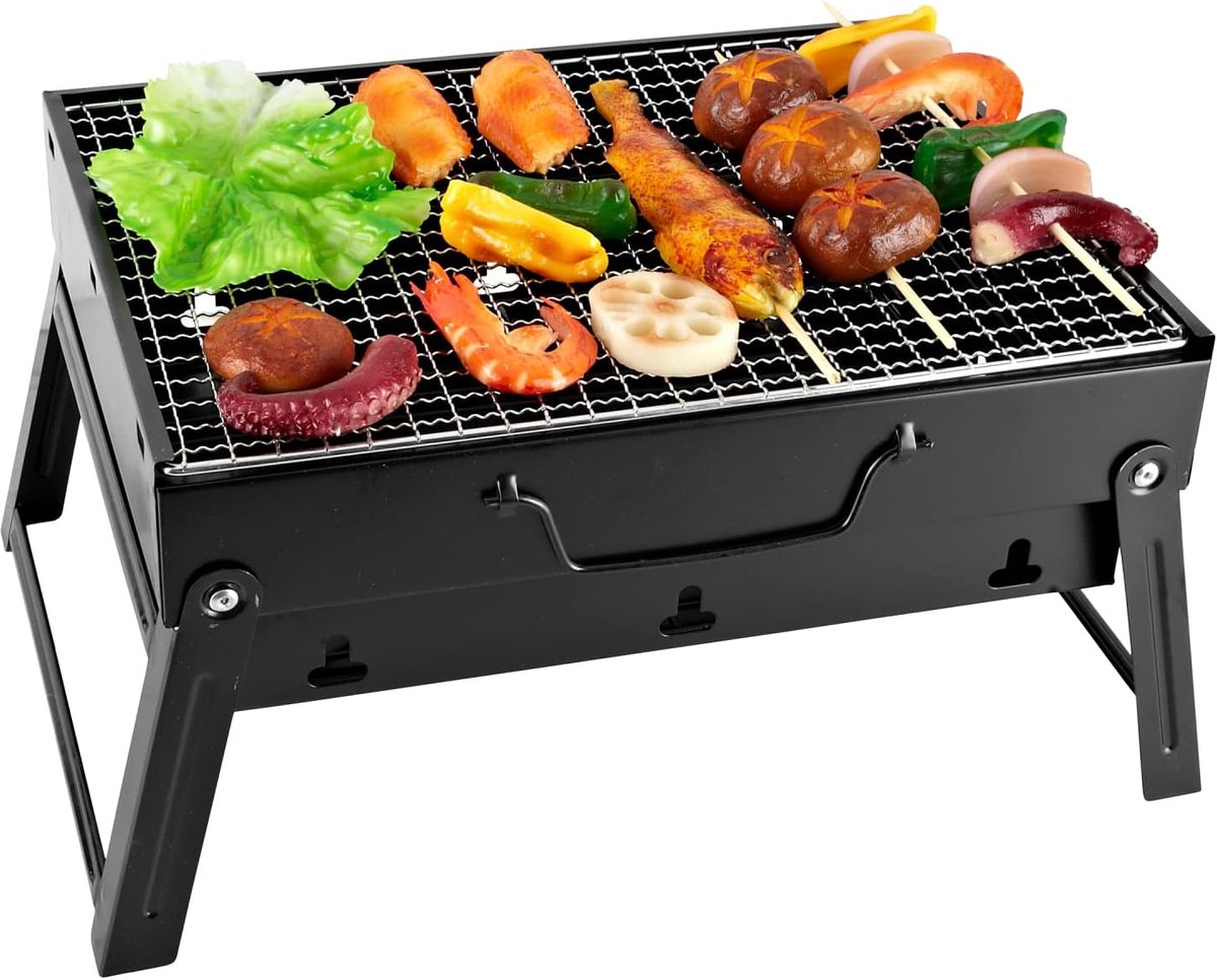 Opvouwbare mini-houtskoolgrill voor tuin, balkon en camping - lichte BBQ grill voor 2-3 personen