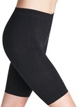 Zwarte shapewear shorts met ingeweven golvend patroon.
