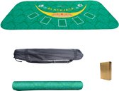 Tapis BlackJack - Table Black Jack - 120 x 60 cm - Tapis Blackjack antidérapant enroulable - Set de poker - Tapis de cartes - Tapis de poker - 2 à 5 personnes - Incl. Étui de transport et cartes de poker dorées - Vert