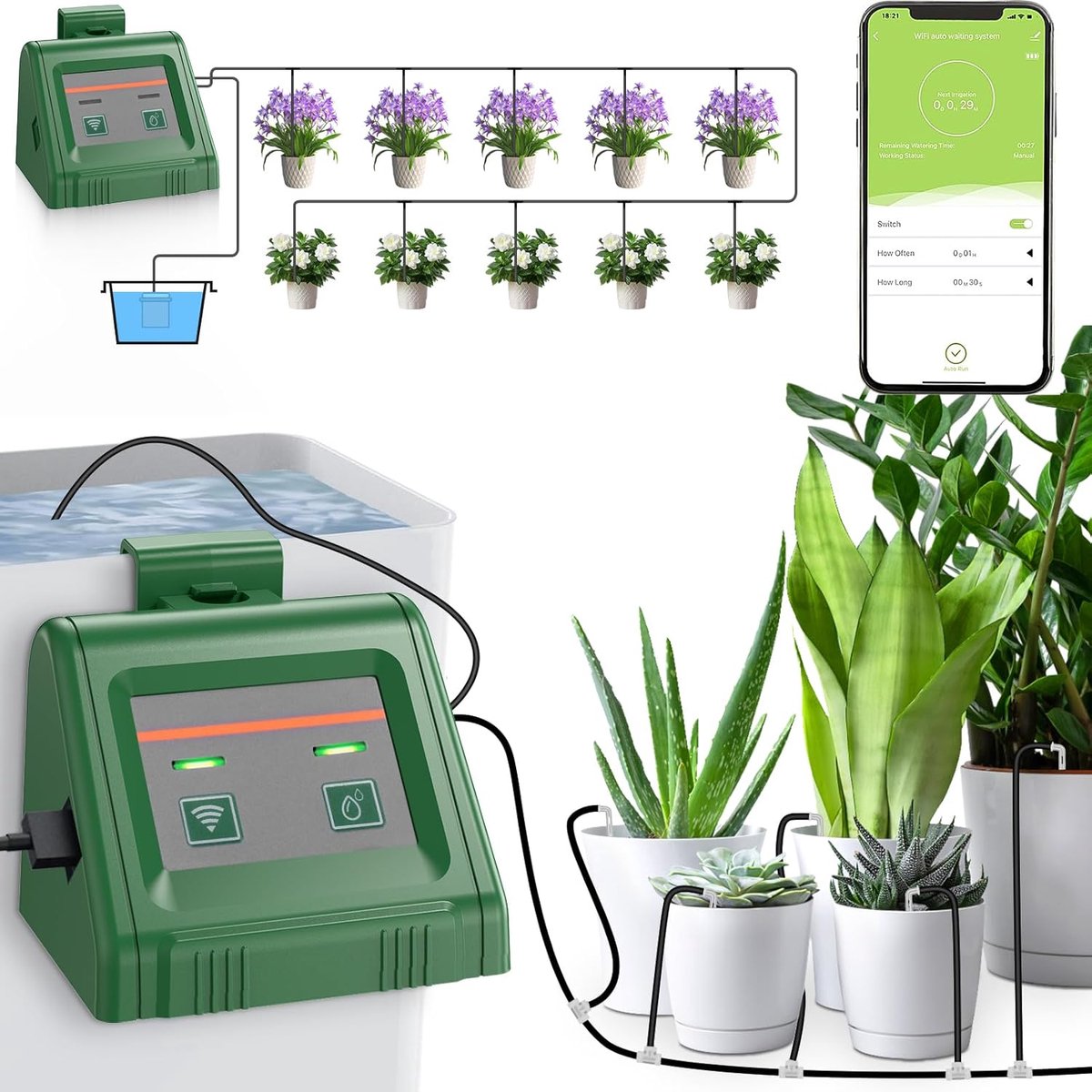Wifi Irrigatiesysteem voor Kamerplanten - Automatische Druppelirrigatie met App Besturing