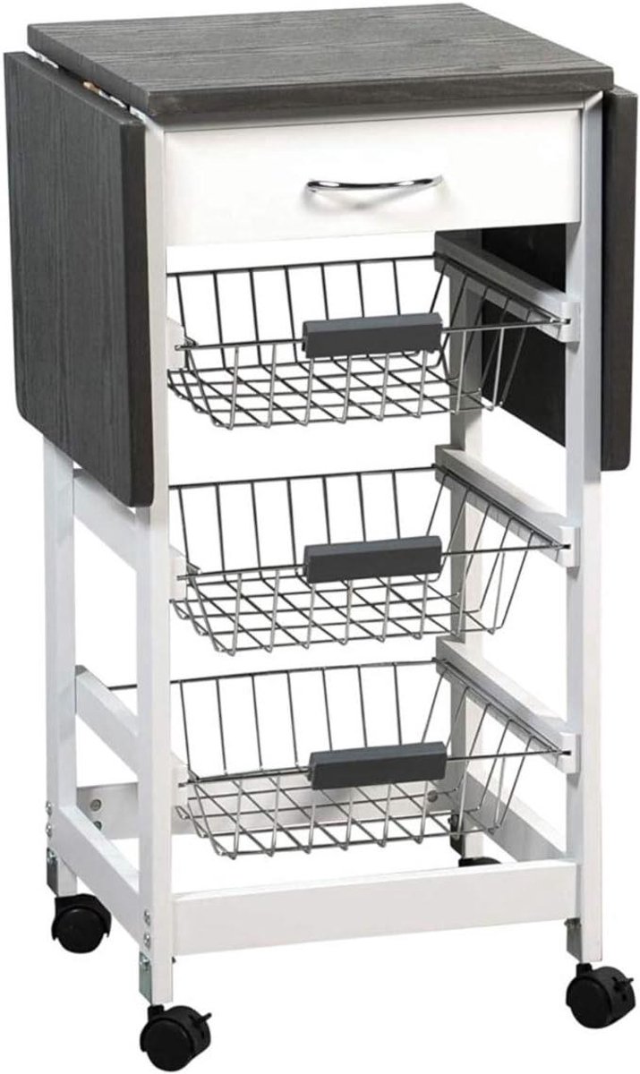 Keukenwagen met uitklapbare werkbladen - veelzijdig - 1 stuk - grijs - hout/kunststof