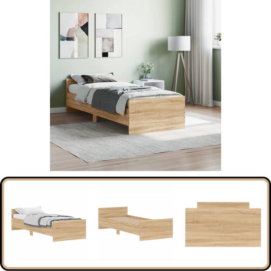 Bedframe met hoofdeinde Zwart eiken 100 x 200 cm Bewerkt hout