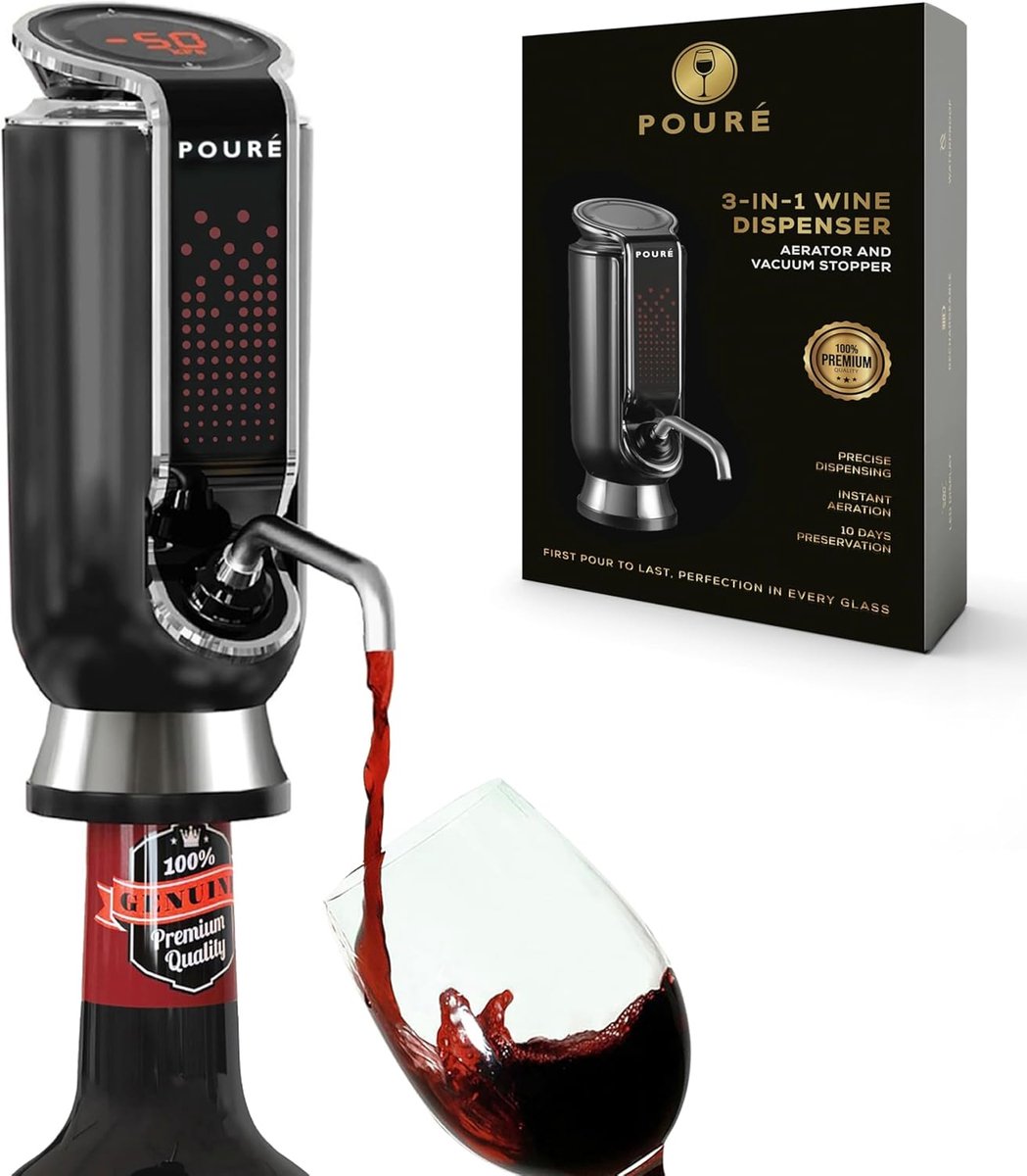 3-in-1 wijndispenser, beluchter en vacuümstop - elektrische drinkkaraf met touchscreen en wijntemperatuurmonitor - ideaal cadeau voor wijnliefhebbers