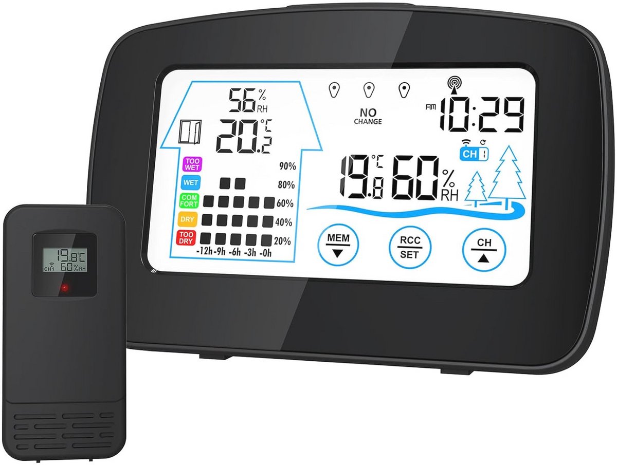 Draadloos Weerstation met Buitensensor en Digitale Klok - Thermometer en Hygrometer voor Binnen en Buiten