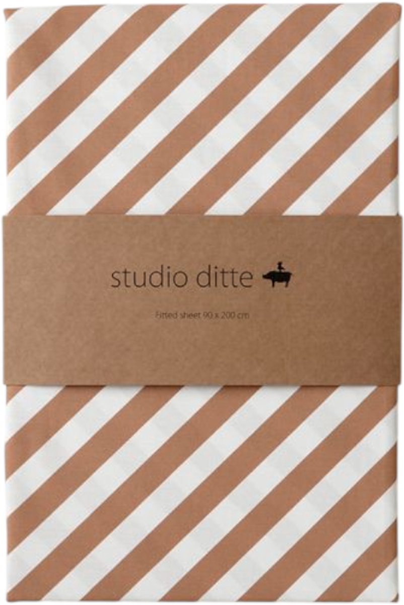 Studio Ditte Strepen Hoeslaken - 70 x 150 cm - Karamel