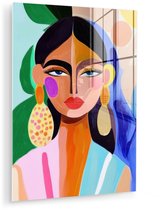 MuchoWow® Glasschilderij 120x160 cm - Schilderij acrylglas - Portret - Vrouw - Modern - Foto op glas - Muurdecoratie woonkamer - Wanddecoratie slaapkamer - Schilderijen
