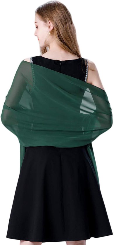 Sjaal Dames - Omslagdoek - 175x70 cm - Zacht & Huidvriendelijk - Glans Van Zijde - Dunne Omslagsjaal - Modesjaal - Zachte Chiffon Sjaal- Stola - Neksjaal - Dames Sjaal - Omslagdoek Sjaal Lang Satijn - Cadeautje - Elegante - Donkergroen - 175*70cm