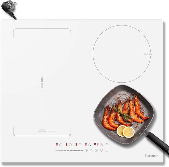 Inductie kookplaat - Induction Hob - Induction Cook Top - Inductie Fornuis - Elektrische Brander - 4 Zones met Stekker - 59CM - 3500W - Wit Keramisch Glas - Combinatie Zones - Schuifregelaars - 9 Vermogensniveaus