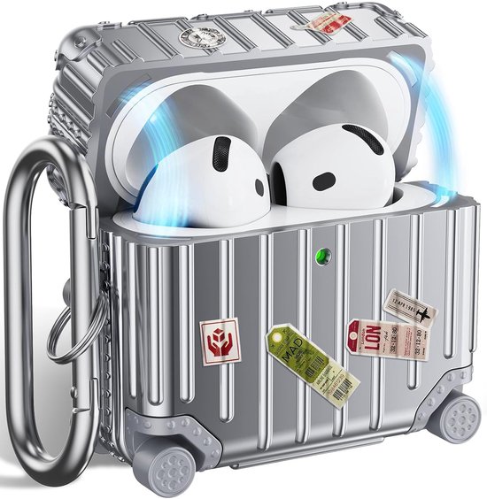 Housse de protection Casemania pour Apple AirPods 4 - Argent - Housse de protection antichoc avec mousqueton