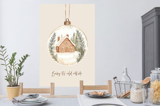 Stickers muraux - Film autocollant - Citation - Hiver - Noël - Beige - Boule de Noël - 80x120 cm - Film adhésif - Stickers muraux chambre d'enfant - Papier peint autocollant - Papier peint autocollant - Film autocollant