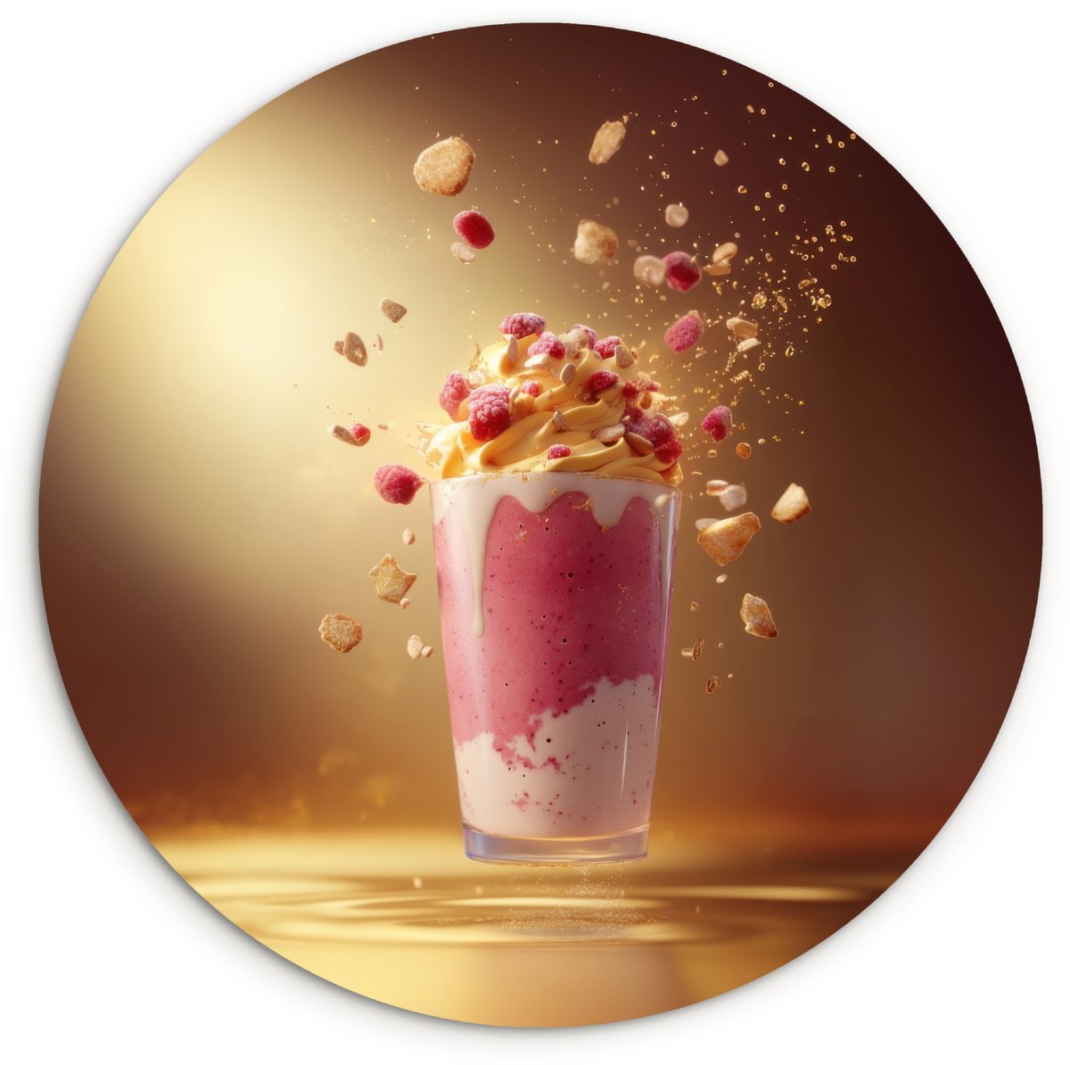 WallCircle Wandcirkel 30x30 cm - Muurcirkel Framboos - Smoothie - Drinken - Roze - Muurdecoratie woonkamer - Wanddecoratie keuken - Kamer decoratie accessoires - Ronde schilderijen
