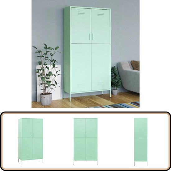 vidaXL Kledingkast - Staal - Mint - 90x50x180 cm Kledingkast - Garderobe - Bergruimte - Opslagruimte - Metalen Kast