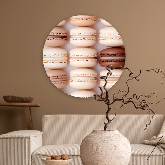 WallCircle® Wandcirkel 60x60 cm - Muurcirkel Macarons - Beige - Bruin - Muurdecoratie woonkamer - Wanddecoratie keuken - Kamer decoratie accessoires - Ronde schilderijen