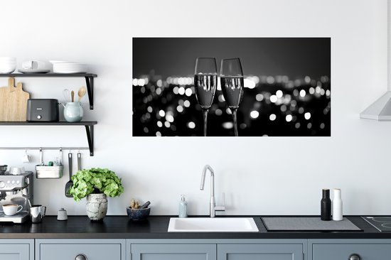 Muurstickers - Sticker Folie - Bubbels - Proosten - Champagneglazen - Stadslichten - 120x60 cm - Plakfolie - Muurstickers Kinderkamer - Zelfklevend Behang - Zelfklevend behangpapier - Stickerfolie