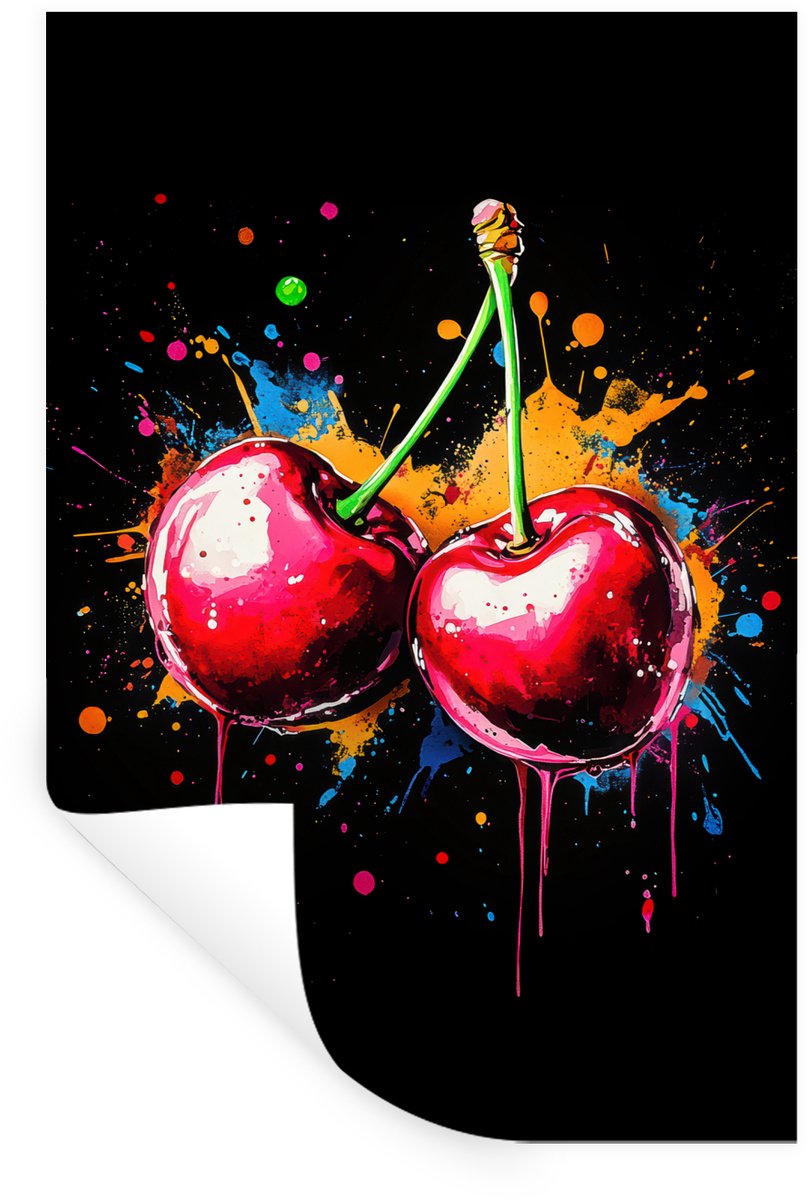 Muurstickers - Sticker Folie - Kersen - Fruit - Graffiti - Verf - Abstract - Modern - Kleu