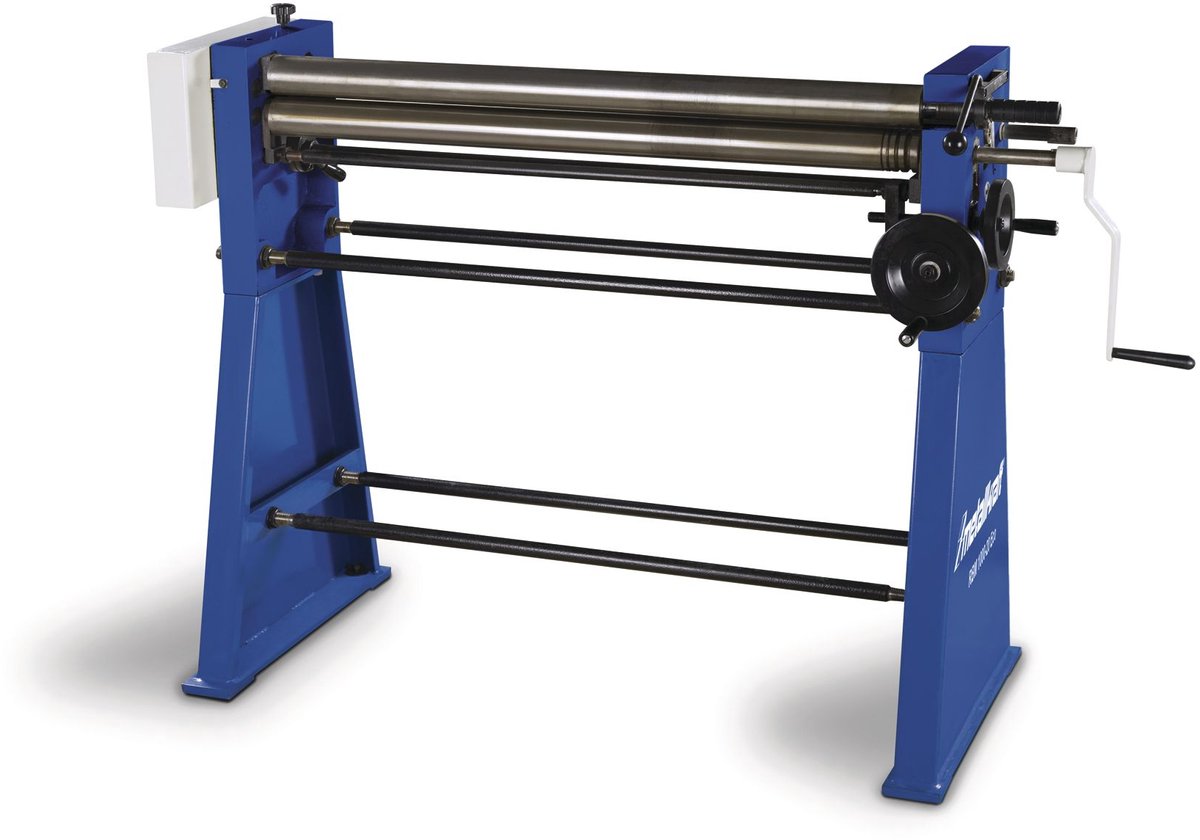 Manuele plaatwals 3 rollen asymmetrisch werkbreedte 1000 mm plaatdiktes tot 2 mm in staal Metallkraft RBM1000-20 ECO