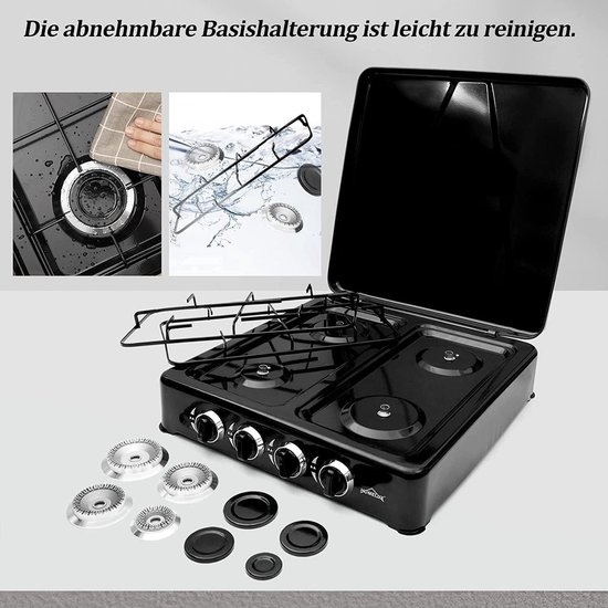IBBO Shop Gasstel 4 pits - campingkooktoestel - zwart - 6.2 kW van IBBO Shop — afbeelding 4
