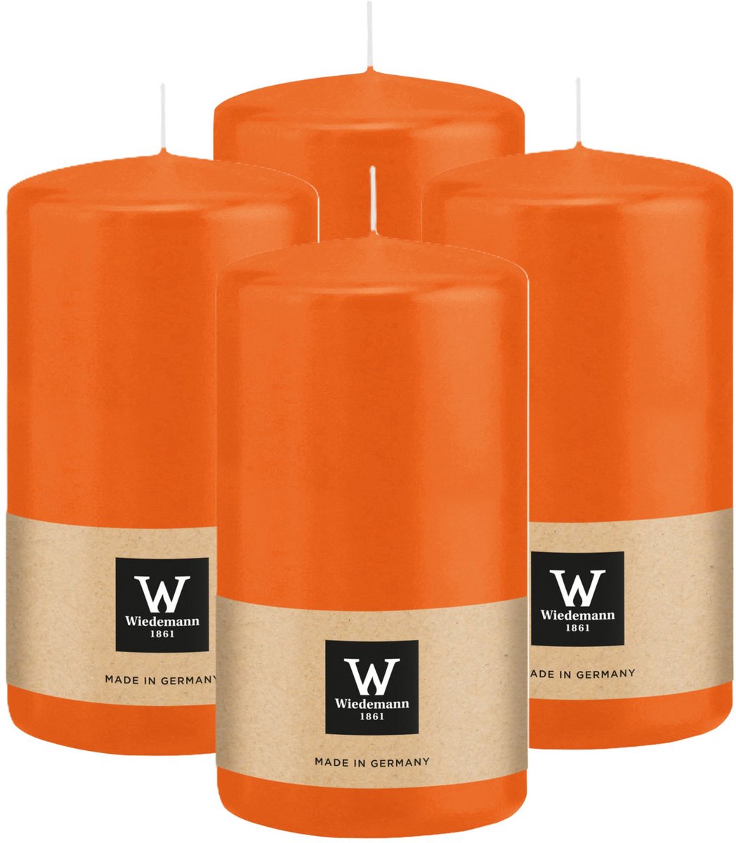 Wiedemann Cilinderkaars/stompkaars - 4x - oranje - 13 x 7 cm - 52 branduren - zuilkaarsen