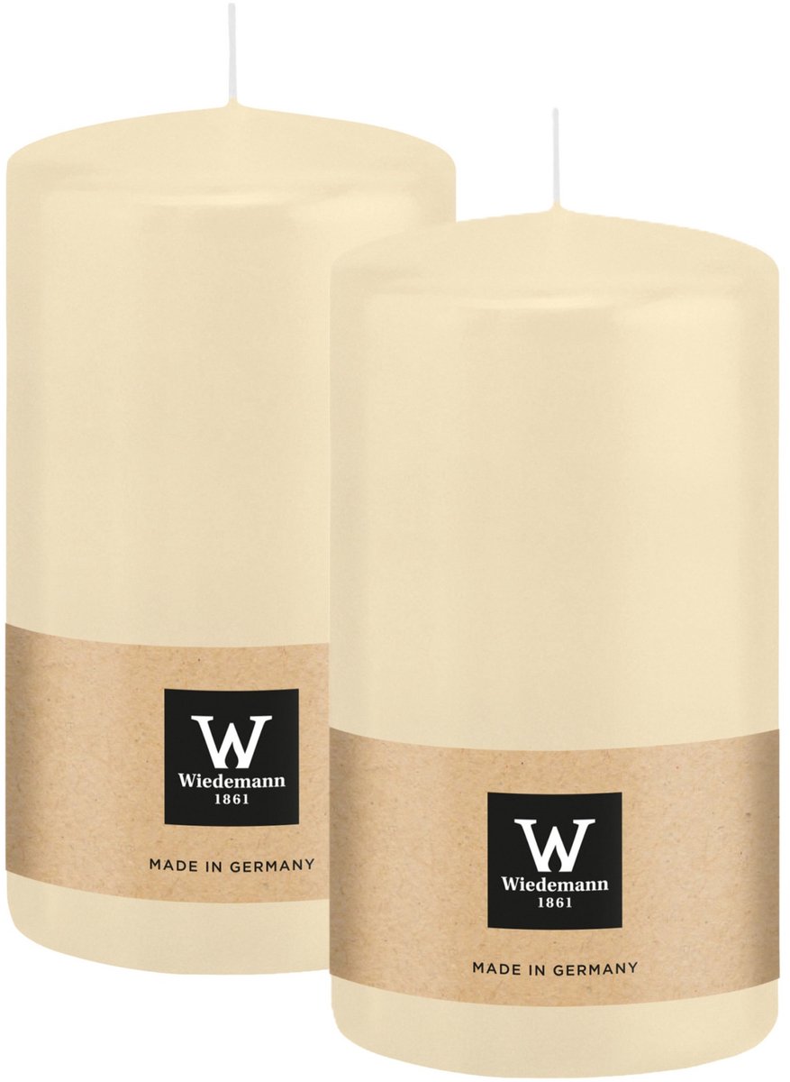 Wiedemann Cilinderkaars/stompkaars - 2x - creme wit - 13 x 7 cm - 52 branduren - zuilkaarsen